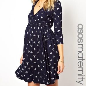 ASOS maternity skater wrap dress bird print
